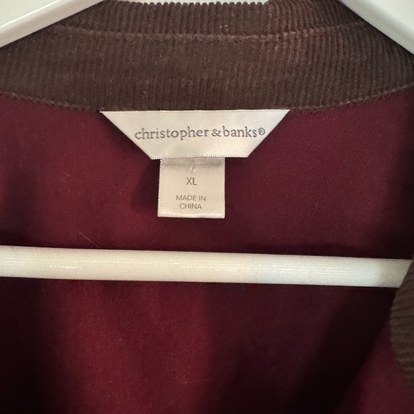 Christopher & Banks Maroon Jacket with Dark Brown corduroy Collar xl - Picture 5 of 12